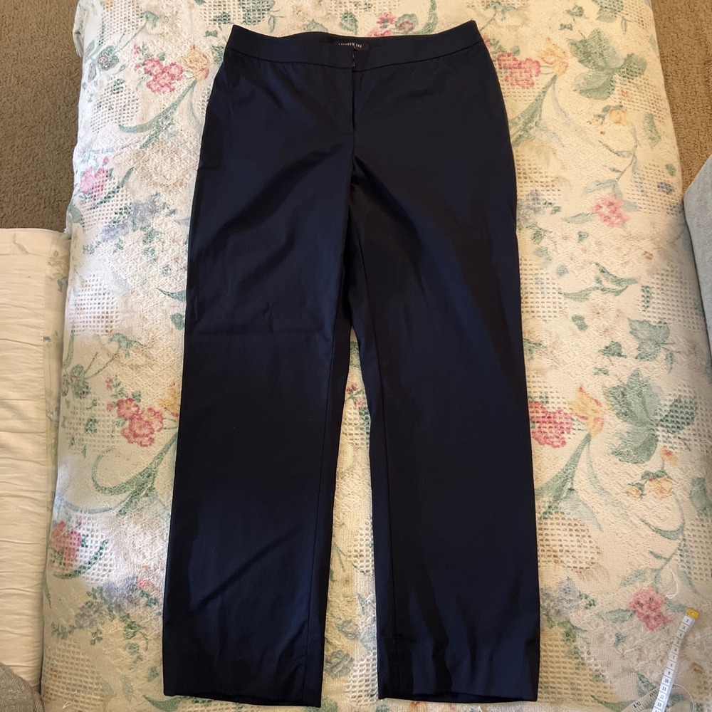 Lafayette 148 New York Barrow Navy Virgin Wool Stretch Pants Size 6 Straight Leg